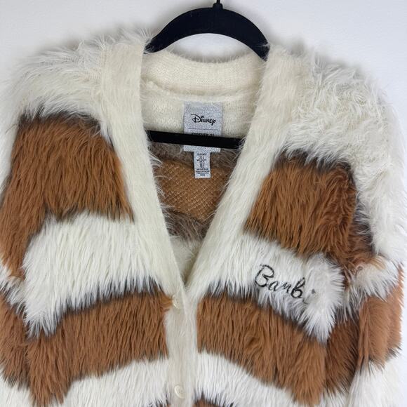 NWOT Disney X Forever 21 Bambi Womens Furry Brown/White Cardigan Sweater Medium - Picture 4 of 11
